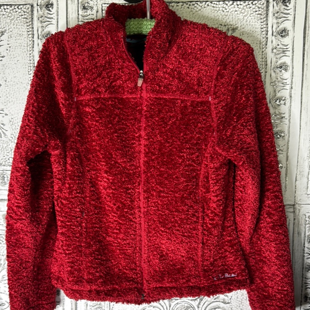 L.L. Bean Red Teddy Jacket Plush Fleece Cozy polartec